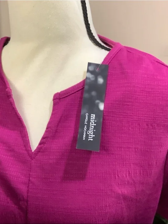 Womens Magenta Three-Piece Sleep Set - V-Neck Top, Shorts & Pants - Picture 2 of 2